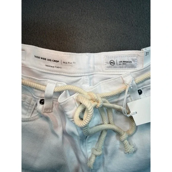 AG Adriano Goldschmied Saige Wide Leg Crop White Jeans Japanese Fabric NWT Sz 31